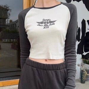 Brandy Melville Black & White Long Sleeve Crop